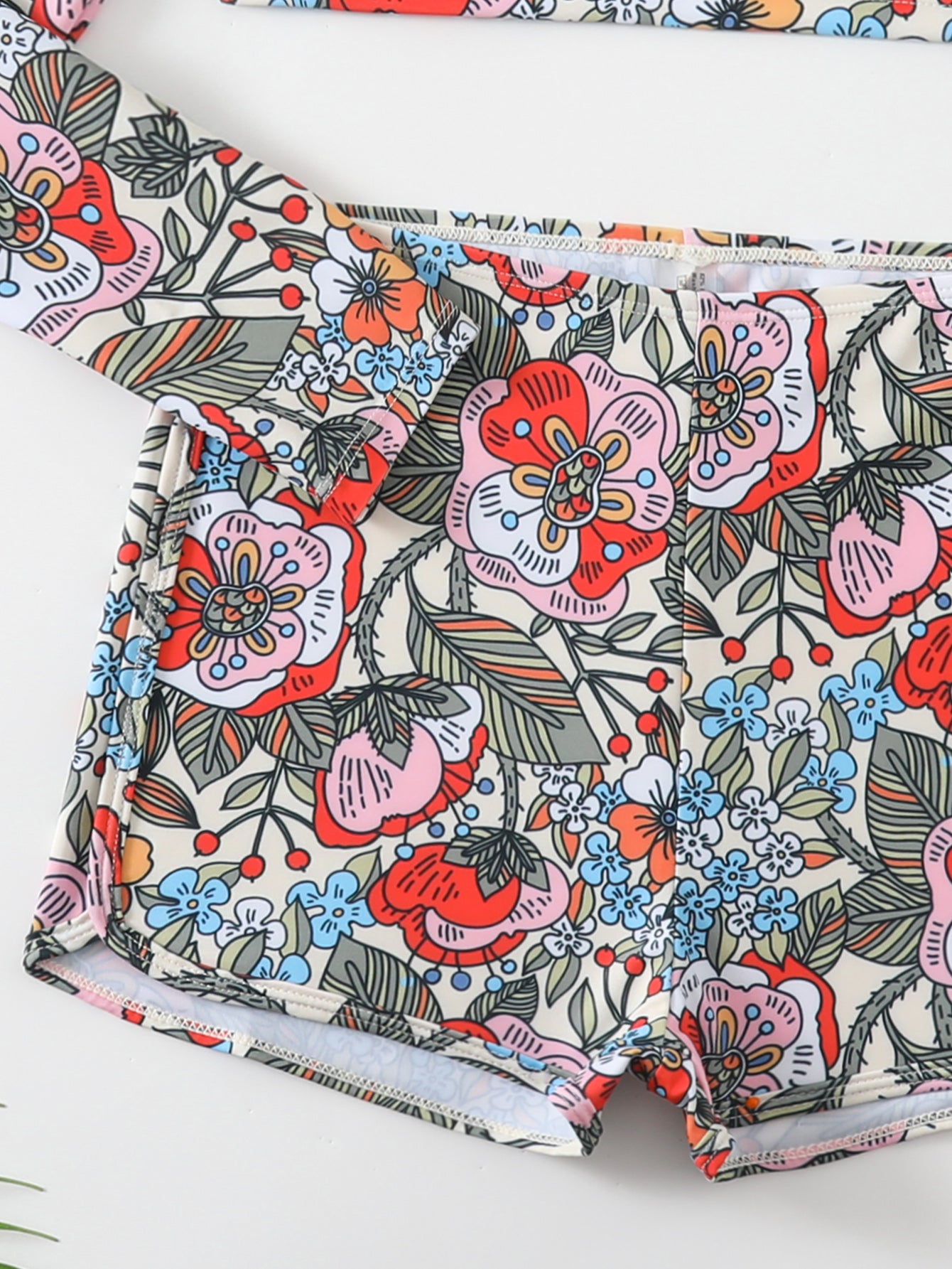 Women's Floral Print Competitive Two-Piece Swimsuit - Long Sleeve Sun Protection Quick-Dry Athletic Training Swimwear Set