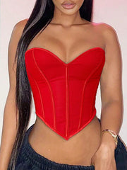 Red Heart Neckline Strapless Corset Shapewear Top for Women, Outerwear Sexy Hot Girl Tight Waist Cincher Top
