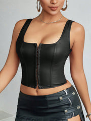 Apperloth Women PU Leather Square Neck Corset Sexy Top