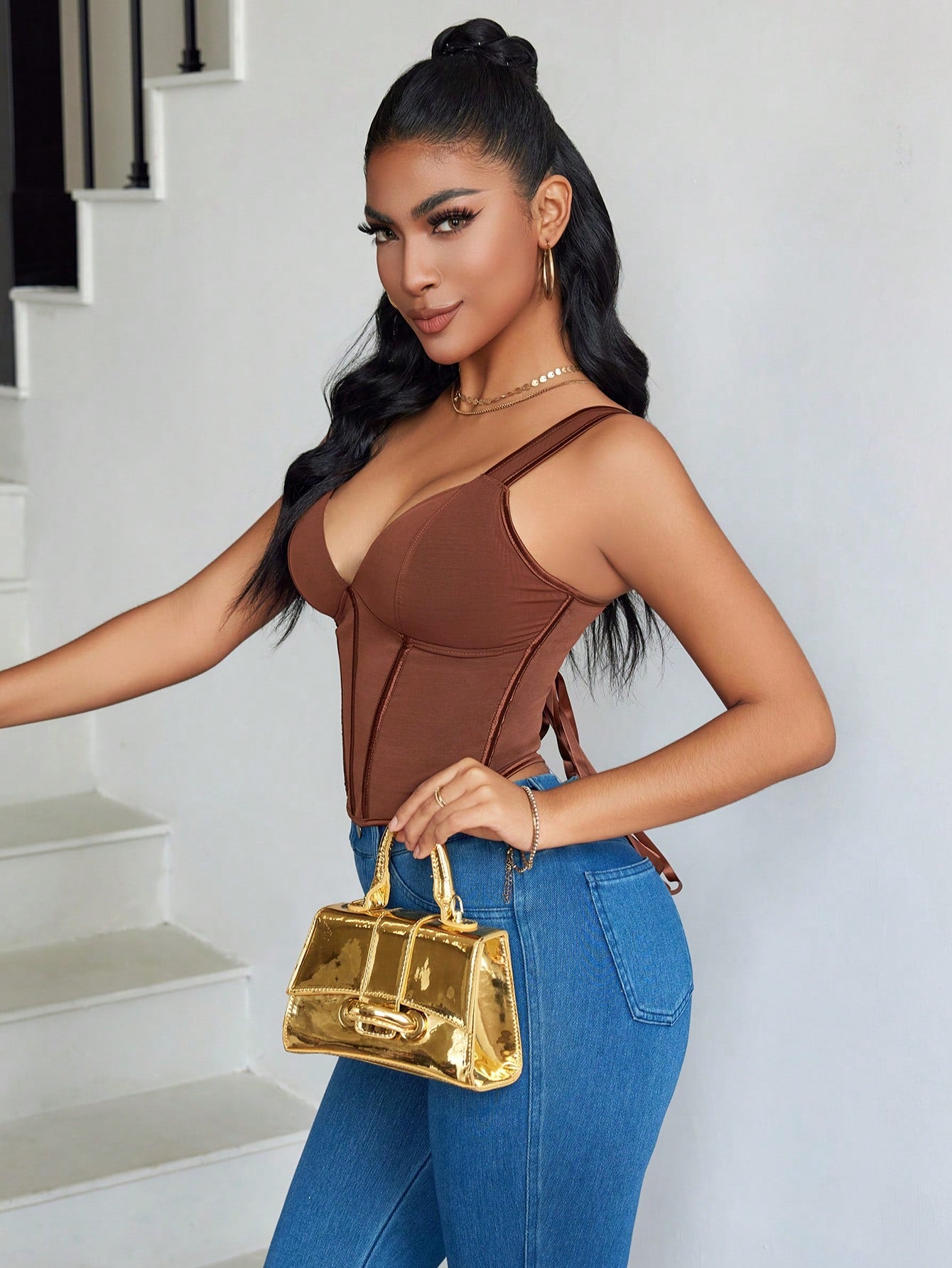 Apperloth Women Sexy Brown Corset With Fish Bone