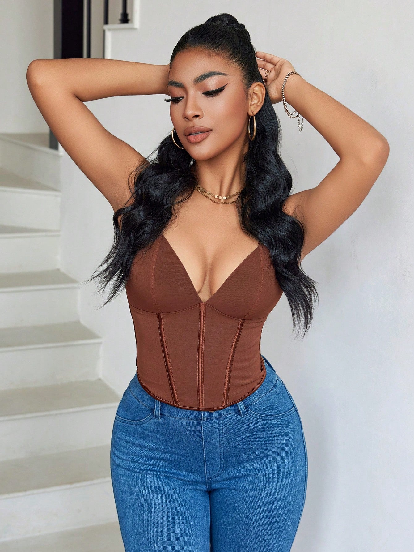Apperloth Women Sexy Brown Corset With Fish Bone