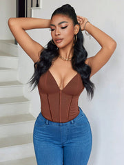 Apperloth Women Sexy Brown Corset With Fish Bone
