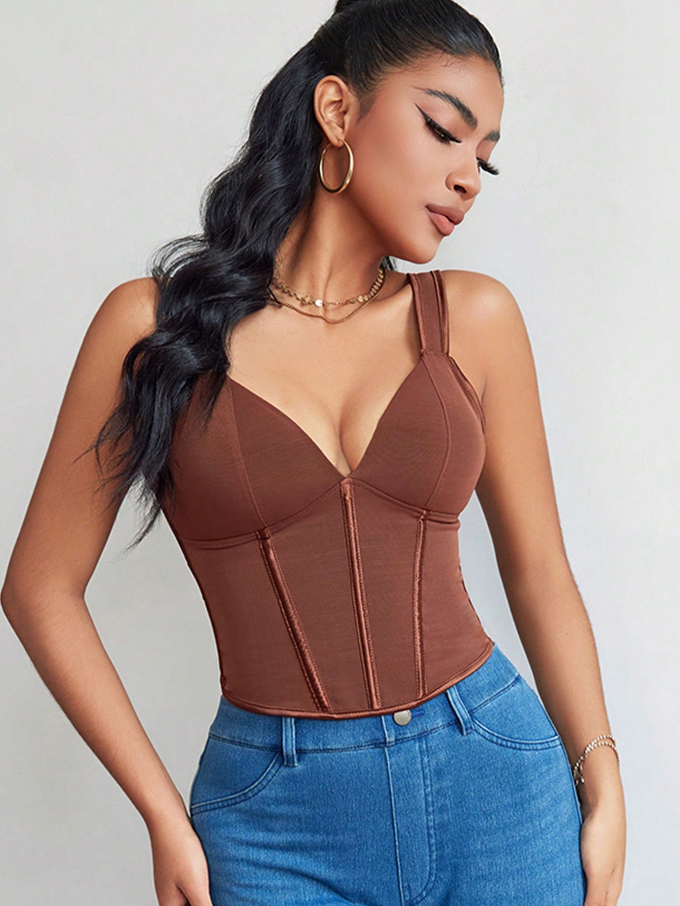 Apperloth Women Sexy Brown Corset With Fish Bone