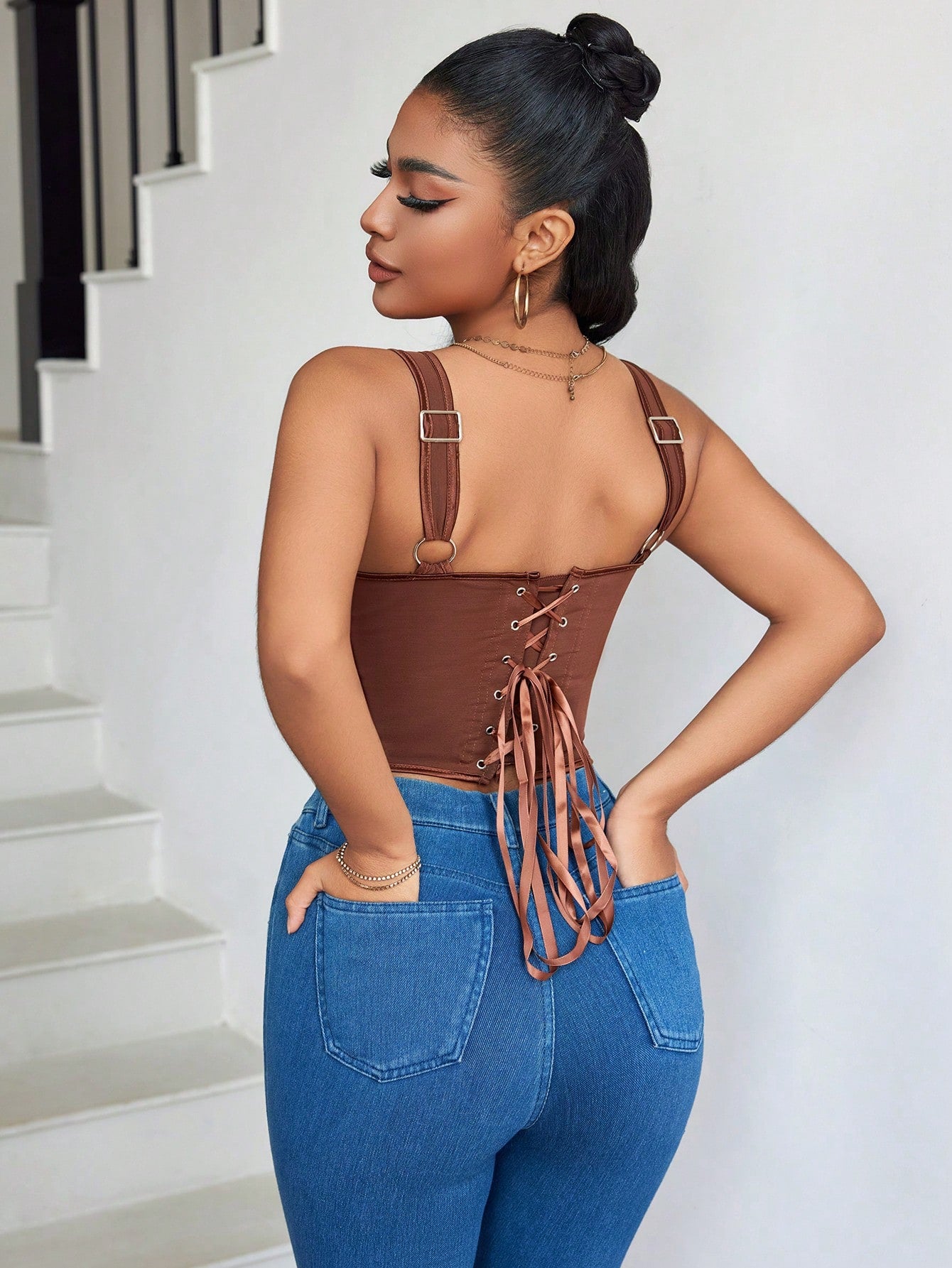Apperloth Women Sexy Brown Corset With Fish Bone