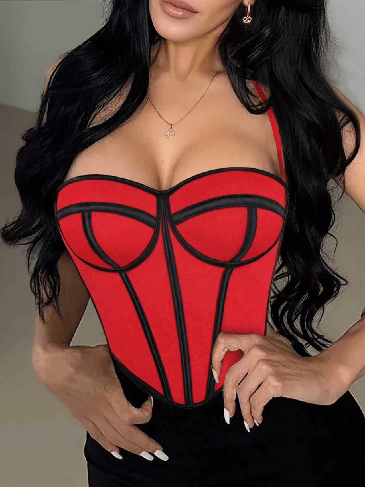 Women's Multi-Color Contrast Trim Sweetheart Corset - Slim Fitted Boned Crop Top, Y2K Streetwear