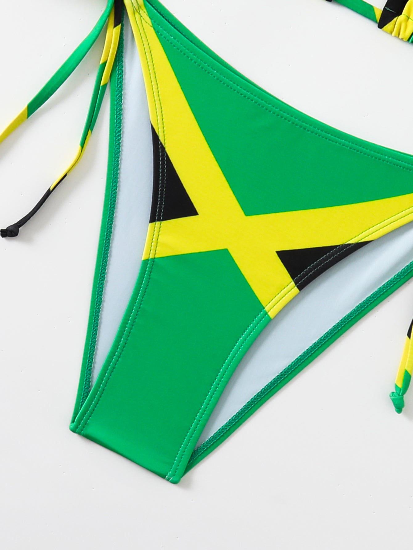 Jamaican Flag Color Block Halter Bikini Set for Women, Adjustable Drawstring Triangle Swimwear