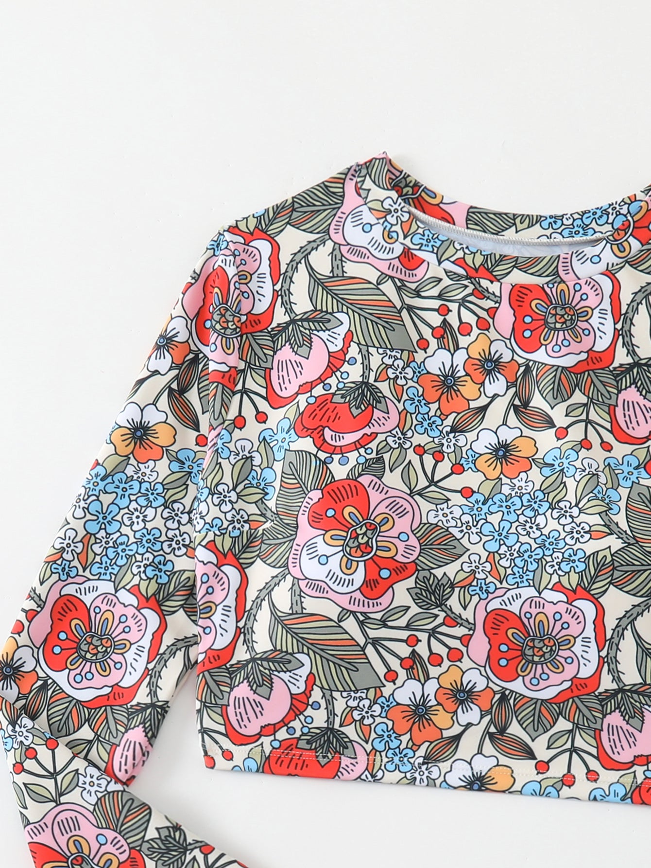 Women's Floral Print Competitive Two-Piece Swimsuit - Long Sleeve Sun Protection Quick-Dry Athletic Training Swimwear Set