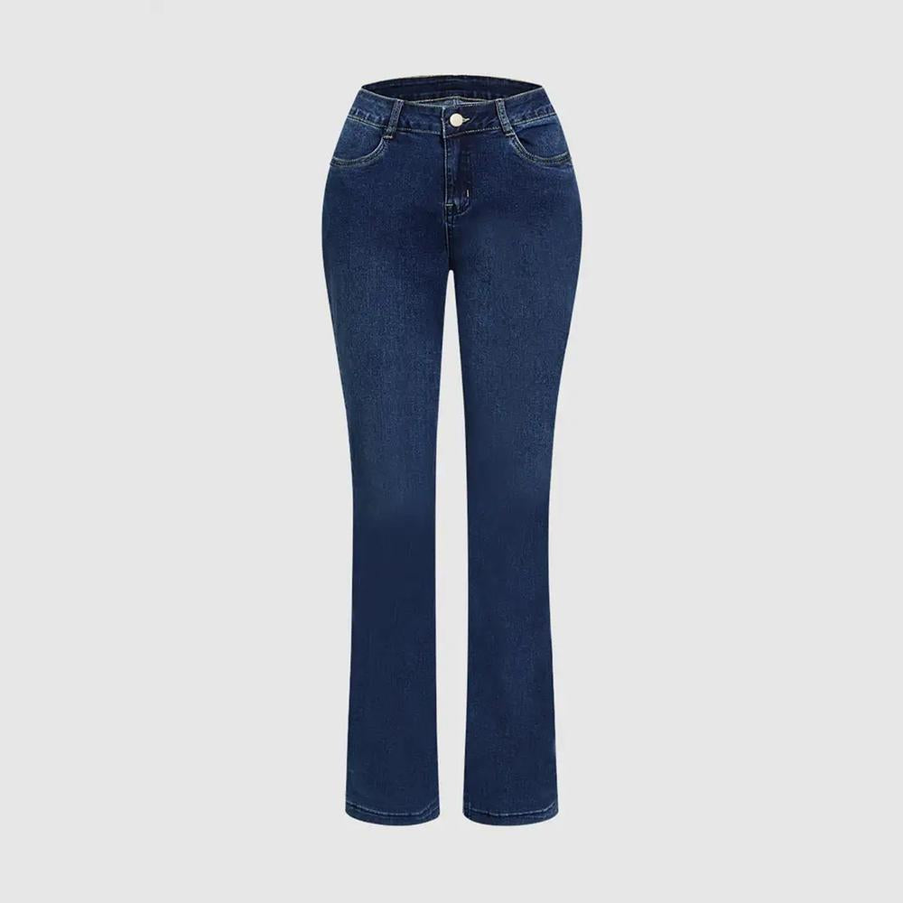 Women's Dark Blue High-Waisted Flare Jeans - Vintage Slim-Fit Retro Bell Bottoms