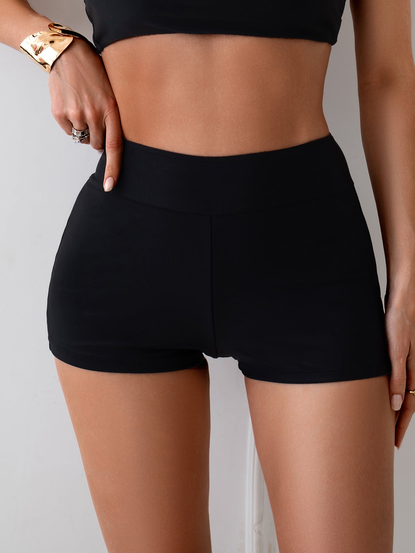 Women's Solid Color Boyleg Swim Shorts - High-Waisted Slim-Fit Versatile Swimming Bottoms