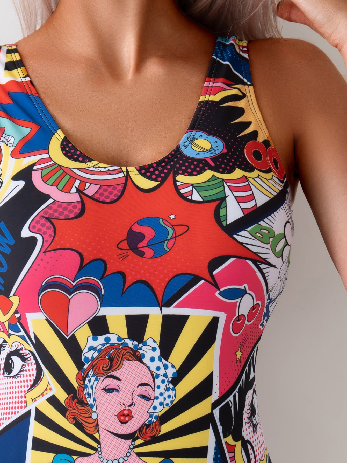 Women's Pop Art Print Fashion One-Piece Swimsuit - Vacation Style Slim Fit Stylish Bathing Suit