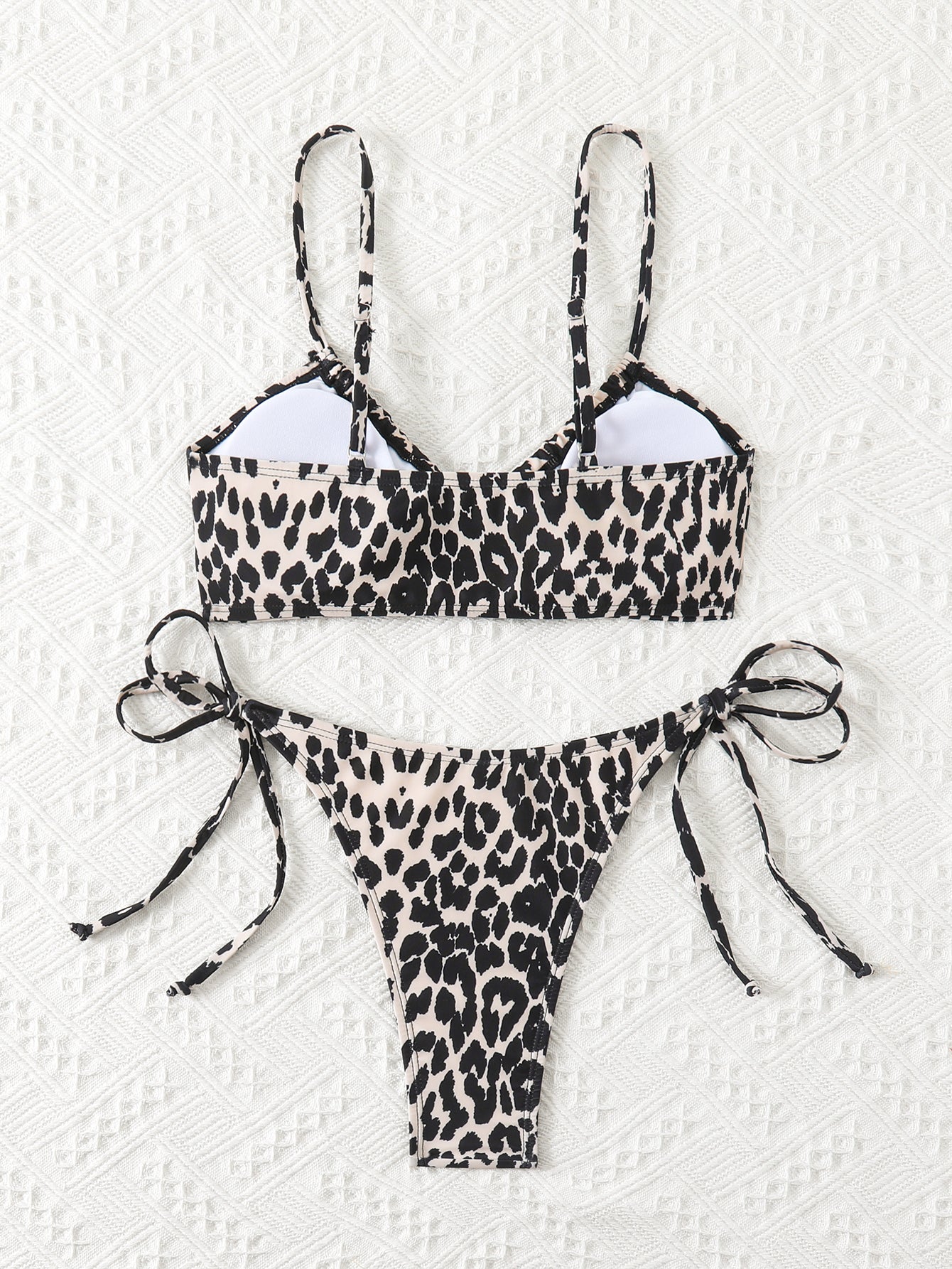 Classic Leopard Print Tie-Side Bikini Set for Women, Thin-Strap Triangle Swimwear