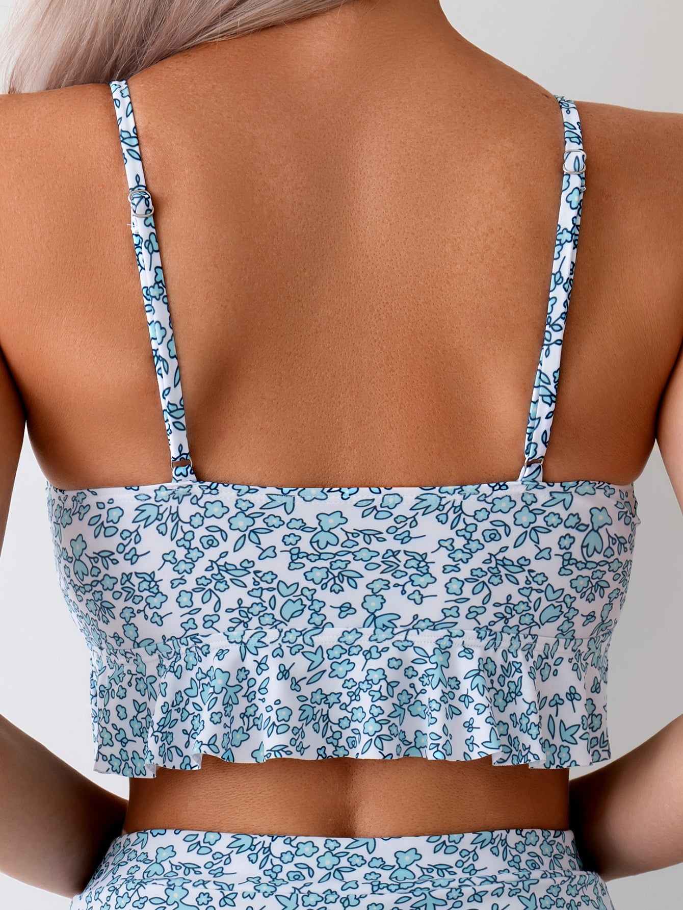 Women's Sexy Floral Print Spaghetti Strap Crop Top & Ruffled Mini Skirt  Swimsuit Set
