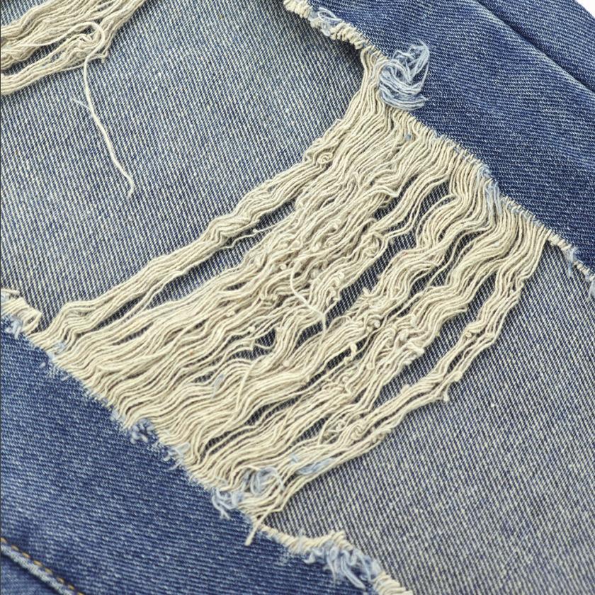 Women's Light Blue Distressed Ripped Jeans - Vintage Washed Street Style Straight Leg Pants