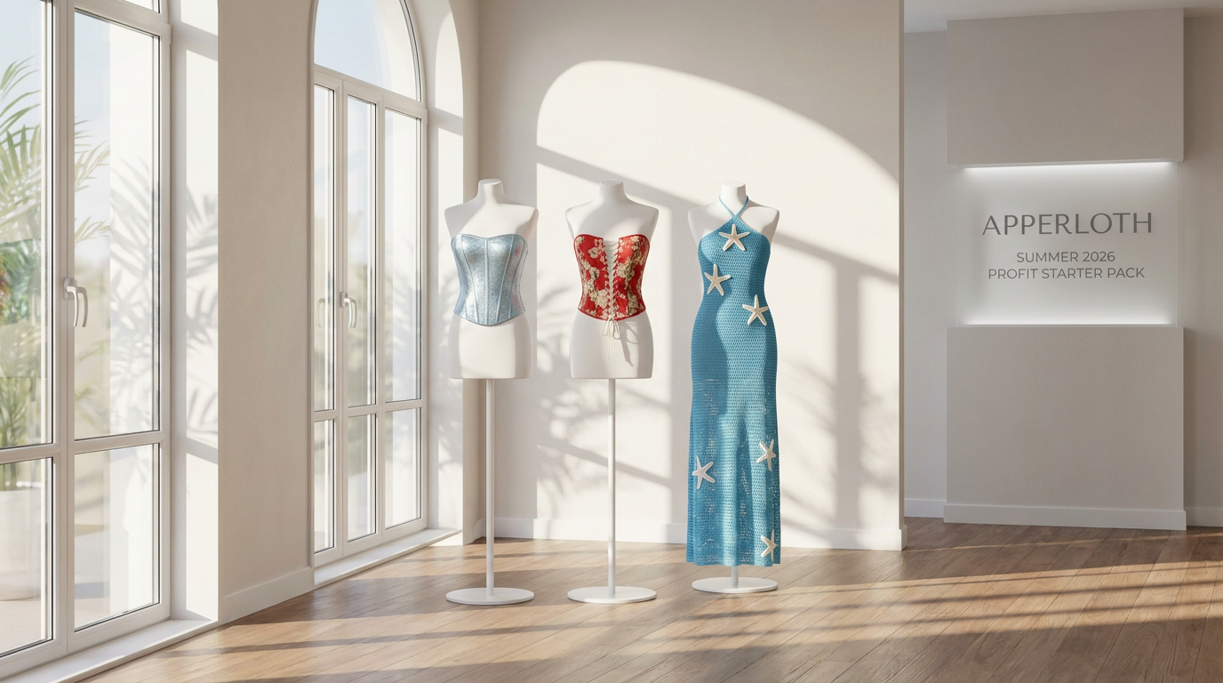 Summer 2026 Boutique Starter Pack — Ice Blue Corset, Red Floral Corset & Ocean Blue Starfish Maxi Dress